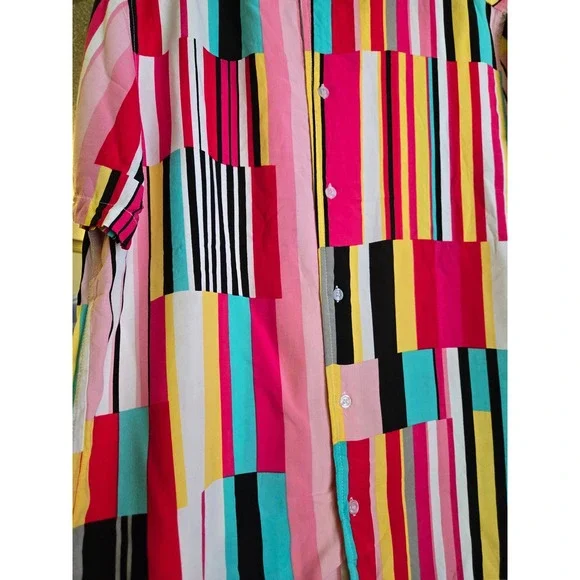 Fashion Nova Men's S Multi Color Block Striped Button-Up Shirt - Picture 4 of 6
